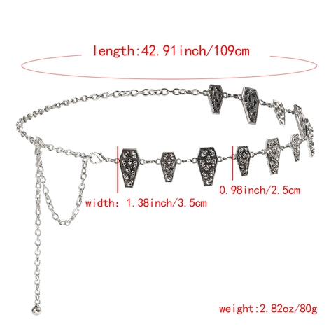 Catena da Vita Gotica Punk in Lega Argento Con Ciondolo a Forma di Bara e Teschio Cintura in Metallo Regolabile per Donna Accessori Festa Halloween