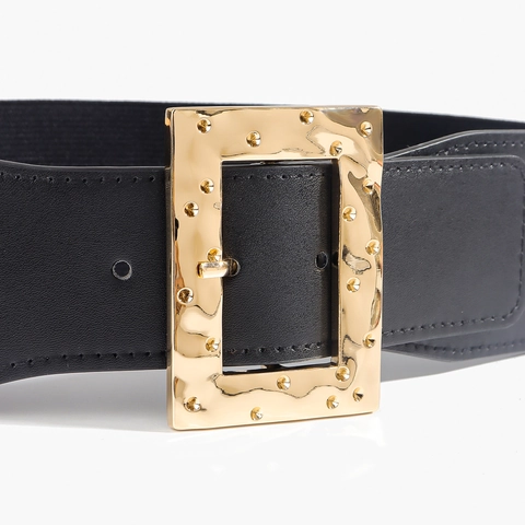 Cintura Corsetto Elastica Da Donna In Pelle PU Con Grande Fibbia Quadrata Dorata Per Abiti E Camicie