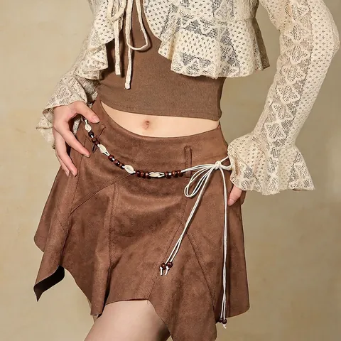 Bohemian Braided Waist Chain For Women With Shell Wood Beads Ethnic Handwoven Tassel Belt Dress Accessory Jewelry