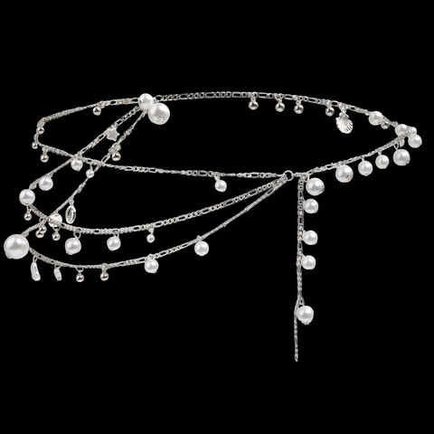 Chaîne de Taille Bohème Multicouche en Métal Avec Perle Artificielle Étoile Coquille Argent Ceinture pour Femme