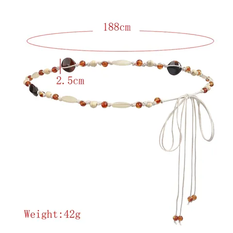 Catena da Vita Intrecciata Boemia per Donna Stile Etnico Cintura con Perline e Nappe per Abiti Corda da Vita Regolabile Beige Fatta a Mano