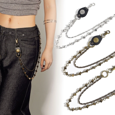 Chaîne de Pantalon Punk Vintage avec Dés Double Couche Chaîne de Portefeuille en Métal Accessoires de Jean Streetwear Gothique pour Hommes Femmes Chaîne de Ceinture Hip Hop
