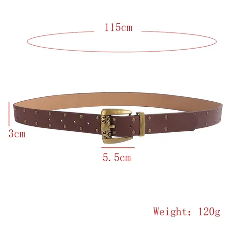 Cintura da Donna in Pelle PU Vintage Con Fibbia in Metallo Intagliata Retrò e Borchie Decorativa per Jeans Pantaloni Stile Boho