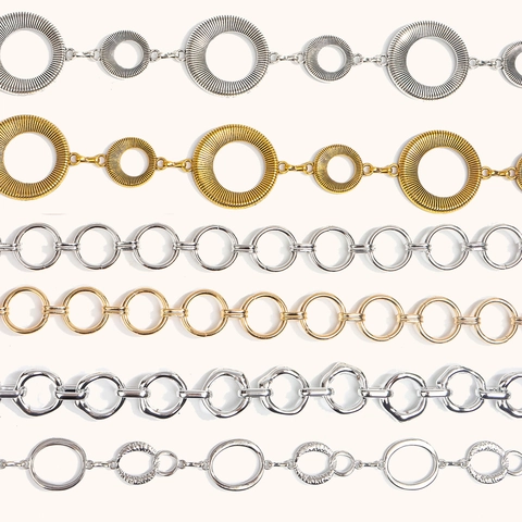 Western Retro Geometric Circular Metal Waist Chain For Women Adjustable Gold Silver Alloy Body Chain Fashion Accessory