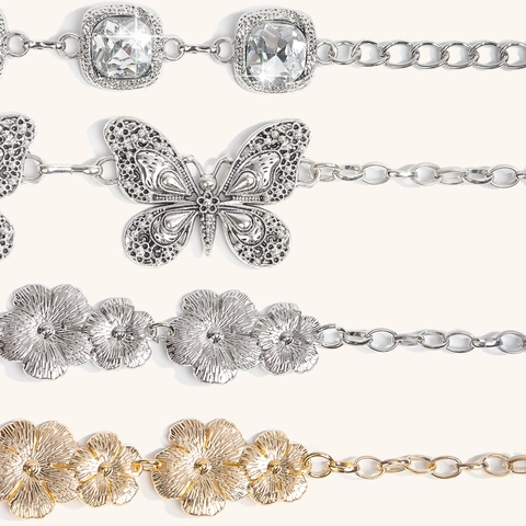 Catena da Vita in Metallo Vintage con Strass Farfalla Fiore Quadrato Cintura Decorativa Accessorio per Abito Catena Corpo