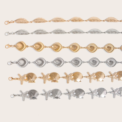 Bohemian Metal Leaf Shell Starfish Waist Chain Belt For Women Gold Silver Alloy Body Chain Vacation Beach Party Accessory Jewelry