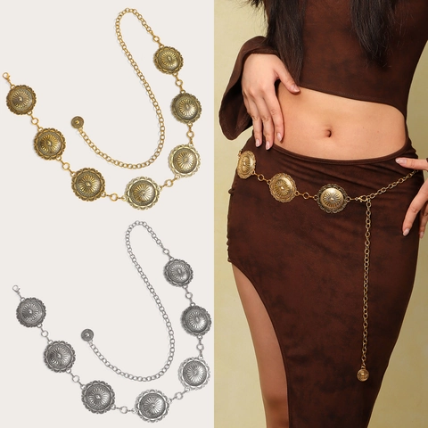 Catena da Vita in Metallo Vintage Bohemian per Donna Cintura a Catena Concho in Oro Argento Antico Gioielli per il Corpo per Abiti
