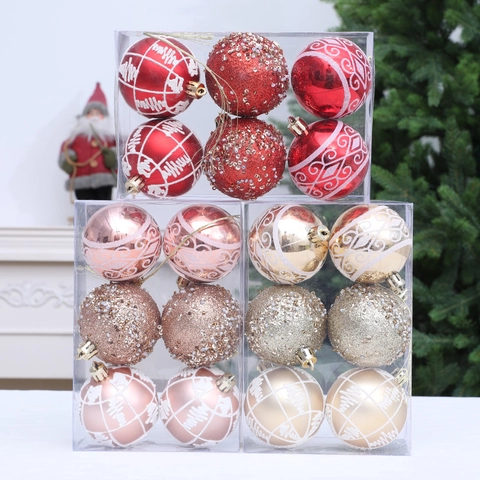 Bolas de Navidad Pintadas Irrompibles Decoraciones Colgantes de Plástico para Árbol Hogar Fiesta Ambiente Festivo Rojo Dorado
