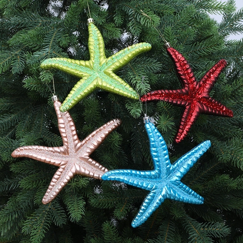 Ornamento da Appendere per Albero di Natale Stella Marina Glitterata Decorazione Metallica per Festa Finestra Decorazione Festiva