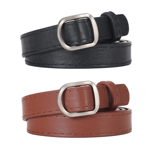 Women's Fashion PU Leather Thin Belt With Silver Alloy Pin Buckle Minimalist Decorative Waist Belt For Jeans Daily Wear
