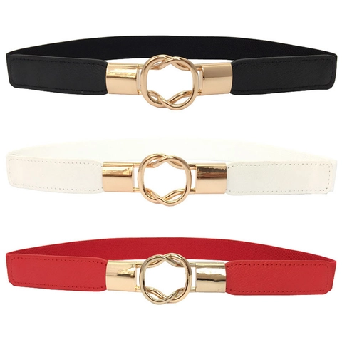Cintura Elastica da Donna Con Fibbia ad Incastro in Metallo Dorato Cintura a Corsetto Sottile Decorativa per Abiti Cappotti
