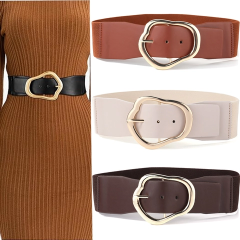 Cintura a Corsetto Elastica da Donna Fibbia in Metallo Geometrica Irregolare in Similpelle Ampia Cintura per Abiti Maglioni Accessorio Moda