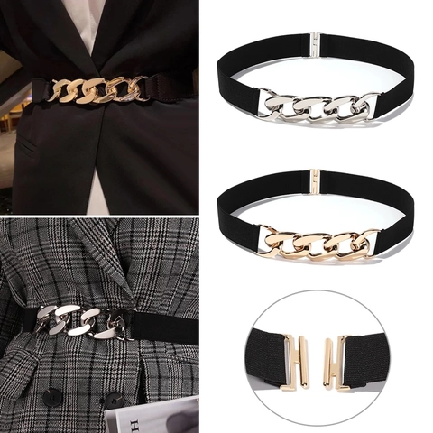 Damen Mode Elastischer Gürtel Metall Kettenschnalle Vintage Taillengürtel Für Kleid Anzug Schlankheits Dekogürtel