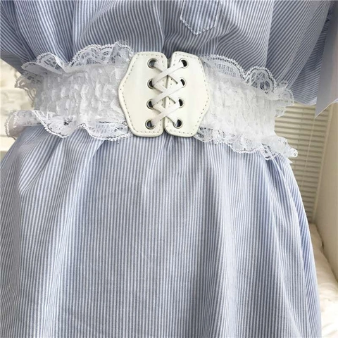Cintura a Corsetto in Pizzo Retrò da Donna Cintura Elastica Larga Modellante in Pelle PU Stringata per Abiti Festa Accessori Dolce