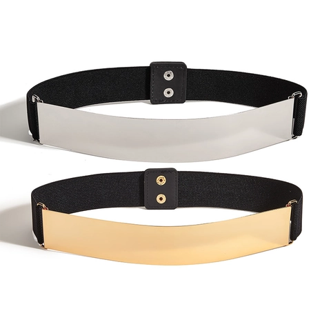 Damen Mode Breiter Spiegelmetall Korsettgürtel Gold Silber Elastischer Taillengürtel Für Kleider Hemden Party Zubehör