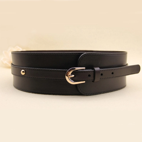 Cintura Elastica Larga da Donna Vintage Corsetto in Ecopelle Retrò Fibbia ad Ardiglione Oro Accessorio Moda per Abiti