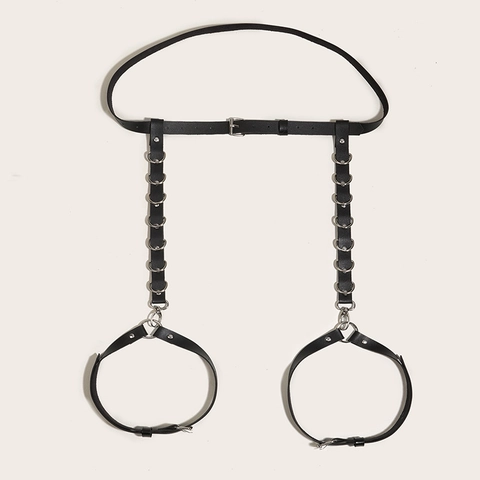 Women Punk PU Leather Body Harness Belt With Metal D-Rings Adjustable Waist To Leg Strap Gothic Streetwear Accessories