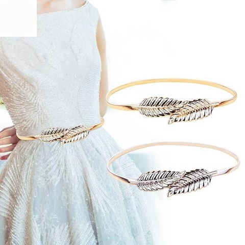 Cintura a Catena in Metallo Elastico da Donna Fibbia a Incastro a Foglia in Lega Oro Argento Decorativa per Abiti