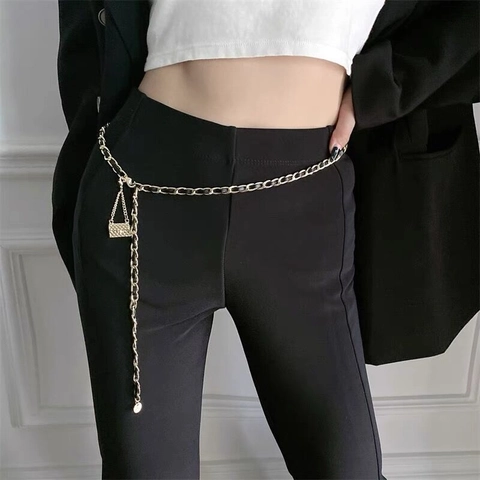 Cintura a Catena Intrecciata in Metallo da Donna Con Ciondolo Mini Borsa Trapuntata Catena da Vita Vintage Francese Oro Nero
