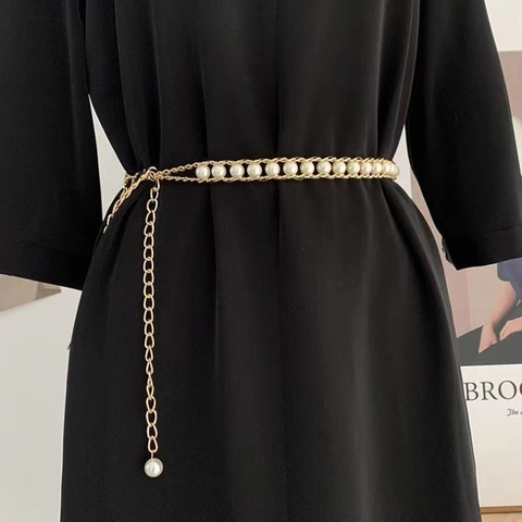 Elegante Cintura a Catena in Metallo Con Perla Artificiale per Donna Catena da Vita alla Moda Floreale Perline a Tre File