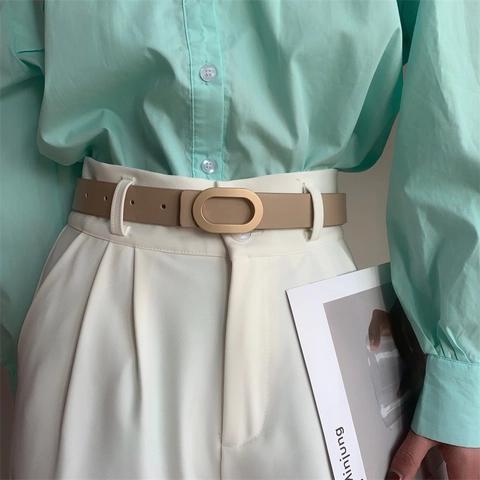 Cinturón de Cuero Sintético para Mujer Minimalista Estilo Vintage Correa de Cintura Con Hebilla de Aleación Ovalada Elegante