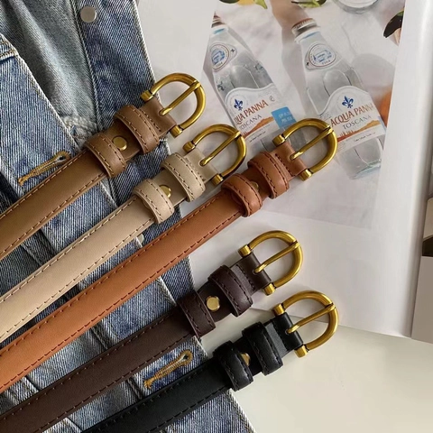 Ceinture Mince Vintage en Cuir de Vachette pour Femmes Simple Polyvalente Ceinture en Cuir Souple Avec Boucle en Alliage