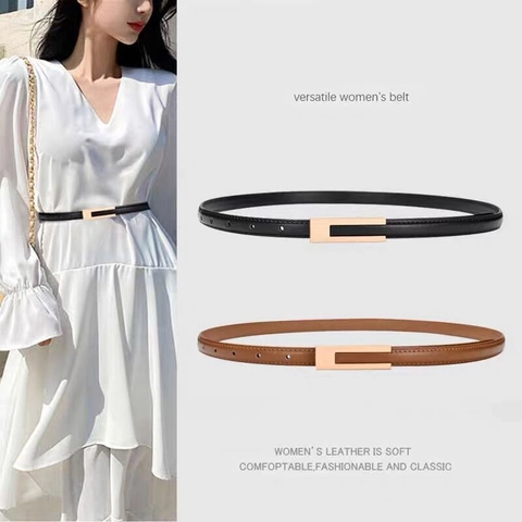 Women's Retro Thin Belt Minimalist Faux Leather Waist Strap Versatile Dress Accessory Alloy Buckle Adjustable Pant Belt For Ladies