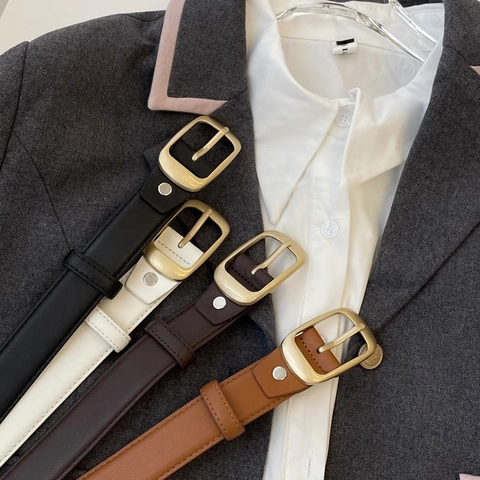 Women Genuine Leather Belt Retro Simple Versatile Cowhide Waistband Alloy Square Buckle Jeans Suit Casual Decorative Belt