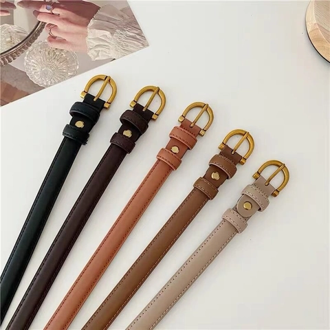 Ceinture Mince Vintage en Cuir de Vachette pour Femmes Simple Polyvalente Ceinture en Cuir Souple Avec Boucle en Alliage