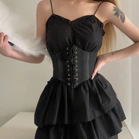 Cintura a Corsetto Vintage da Donna con Lacci Fascia Elastica Larga in Ecopelle Stringivita Decorativo per Abiti Camicie