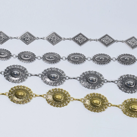 Vintage Geschnitzte Metall Taillenkette Gürtel Für Damen Bohemian Ethnisch Geprägt Verstellbar Western Cowboy Punk Kleid Accessoire