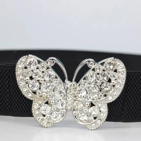 Damen Europäischer Stil Schmetterlingsschnalle Strass Eingelegt Elastisch Korsettgürtel Dekorativer Taillengürtel Für Kleider Blusen