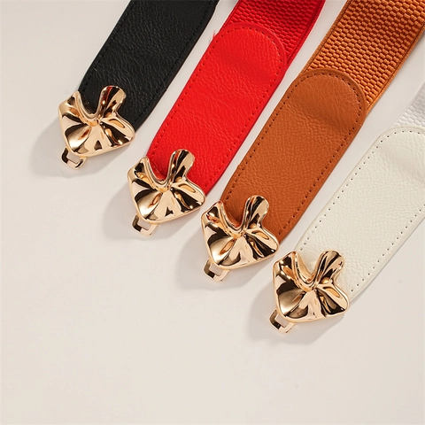 Women Elastic Corset Belt With Mushroom Buckle Fashion PU Leather Alloy Waist Cinch For Shirt Dress Causal Accessories