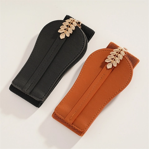 Cintura a Corsetto Larga Elastica con Fibbia a Foglia Vintage da Donna Fascia Elastica in Pelle Artificiale per Vestiti