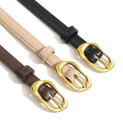 Women Vintage Thin Waist Belt Retro Synthetic Leather Pin Buckle Slim Waistband For Dresses Suit Pants Fashion Accessories