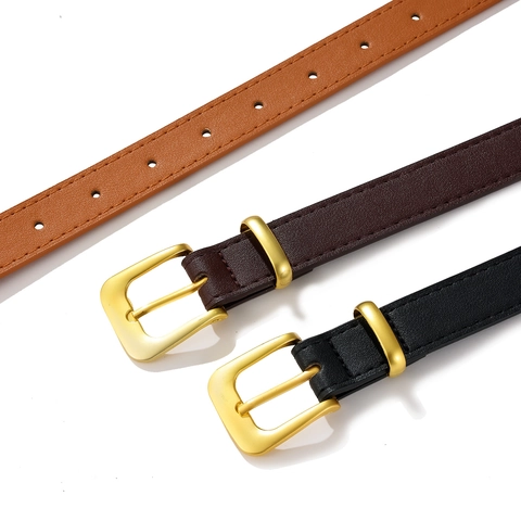 Women Minimalist PU Leather Belt With Gold Pin Buckle Vintage Fashion Waist Belt For Jeans Dresses Adjustable Strap