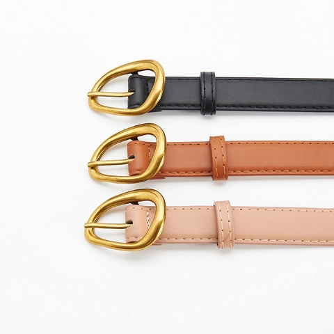 Cintura Sottile in Similpelle Vintage per Donna Con Fibbia in Metallo Dorato Cintura Minimalista per Jeans Abiti