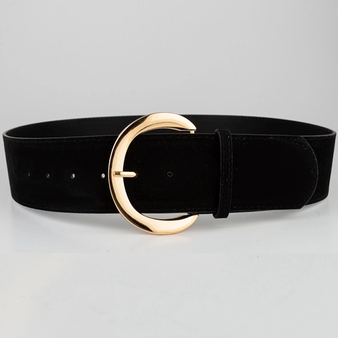 Women Vintage Suede Velvet Wide Corset Belt Large Metal Buckle Simple Solid Color Versatile Waist Band For Dresses Coats