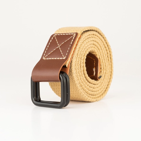 Casual Woven Canvas Belt For Men Women Double D-Ring Metal Buckle Faux Leather Connector Solid Color Utility Waistband