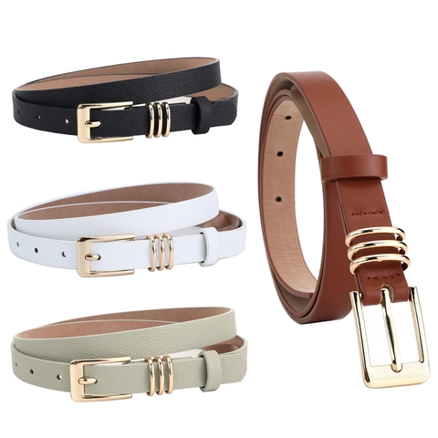 Moda Donna Minimalista Cintura Sottile in Pelle Sintetica Con Fibbia ad Ardiglione in Lega Oro Decorativa Per Abito Jeans