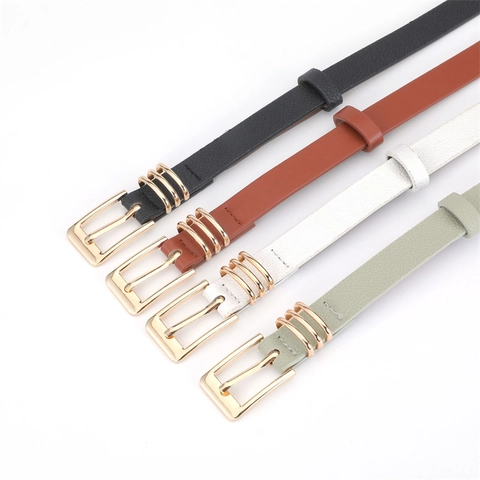 Moda Donna Minimalista Cintura Sottile in Pelle Sintetica Con Fibbia ad Ardiglione in Lega Oro Decorativa Per Abito Jeans