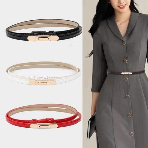 Cintura Sottile in Pelle PU da Donna Con Fibbia in Lega Metallica Cinturino Regolabile Versatile per Abiti Maglioni Completi Cintura Decorativa Minimalista