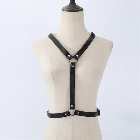 Damen Punk Gothic PU Leder Körper Harness Y-Form Verstellbare Hüftgurt Metall O-Ringe Nieten Schwarz Rave Zubehör