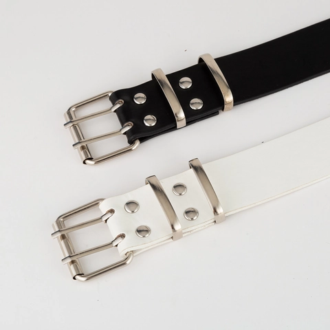 Y2K Punk Style Women's Faux Leather Belt Double Prong Buckle Star Hollow Out Retro American Chic Waist Belt For Jeans