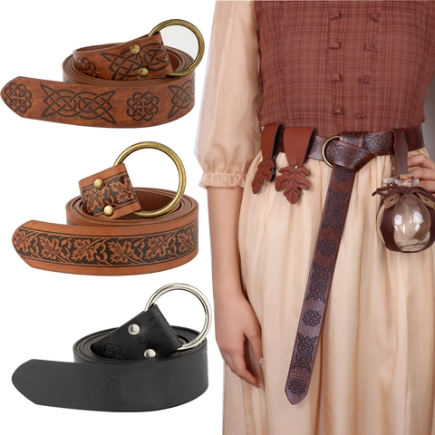 Mittelalter Wikinger Renaissance Geprägter PU Ledergürtel Wikinger Ritter Cosplay Taillensiegel Keltischer Knoten Retro Accessoire