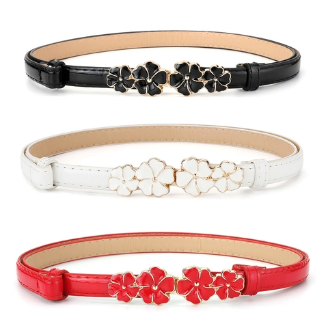 Cintura Sottile da Donna con Fibbia Floreale Dolce in Ecopelle Cintura Regolabile Decorativa per Abiti Nero Bianco Rosso Accessori