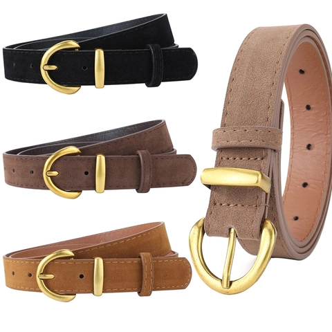 Cinturón Retro de Cuero PU de Gamuza para Mujer Hebilla Dorada en D Cinturilla de Color Sólido para Vaqueros Accesorios Casuales