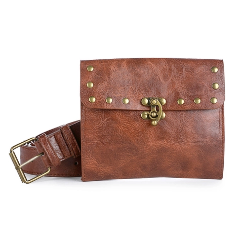 Steampunk Cosplay PU Leather Waist Bag Vintage Rivet Gothic Renaissance Women Mini Phone Pouch With Belt Outdoor Pocket