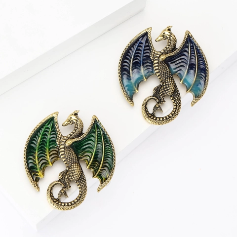 Broche de Dragón Occidental de Aleación Vintage para Hombres Mujeres Alas de Esmalte Pin de Solapa Joyería de Animales Míticos