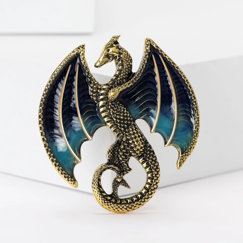 Broche de Dragón Occidental de Aleación Vintage para Hombres Mujeres Alas de Esmalte Pin de Solapa Joyería de Animales Míticos